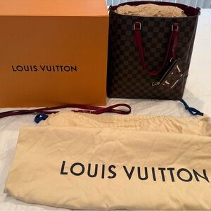 Louis Vuitton Checkered Canvas Tote with Red Accents Belmont MM